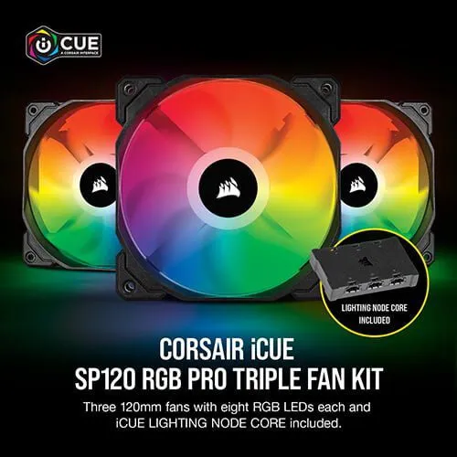 CORSAIR iCUE SP120 RGB PRO Performance 120mm Triple Fan Kit with Lighting Node CORE