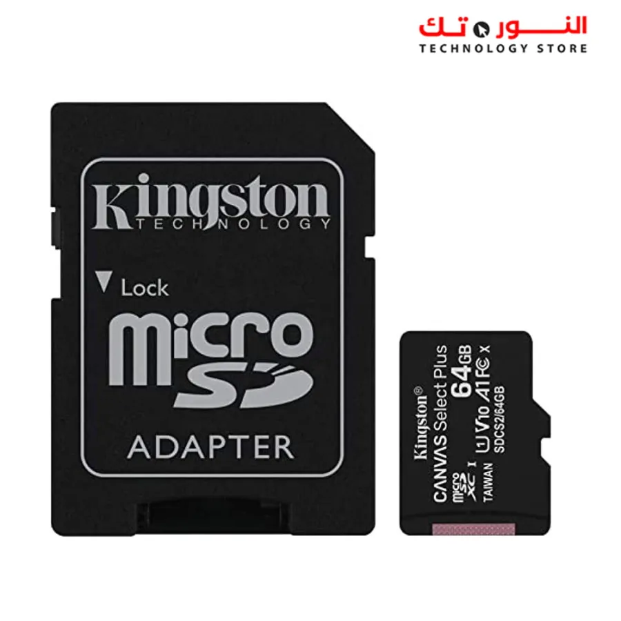 Kingston 64GB micSDXC Canvas Select Plus 100R A1 C10 Card + ADP, SDCS2/64GB, black