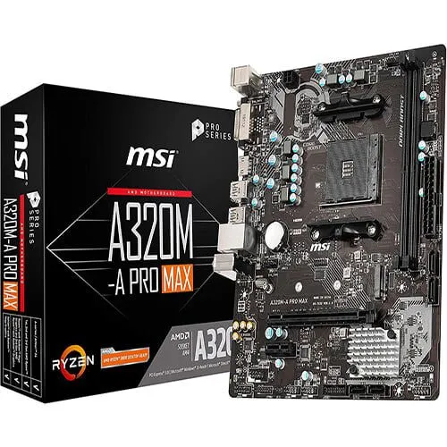 MSI A320M-A PRO MAX ProSeries AMD A320 1st, 2nd, 3rd Gen Ryzen Compliant AM4 DDR4 HDMI DVI M.2 USB 3 Micro-ATX Motherboard