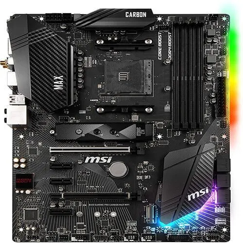 MSI B450 Gaming PRO Carbon MAX WiFi Performance Gaming AMD Ryzen 1st, 2nd, and 3rd Gen AM4 M.2 USB 3.2 Gen 2 DDR4 HDMI Display Port Wi-Fi ATX Motherboard