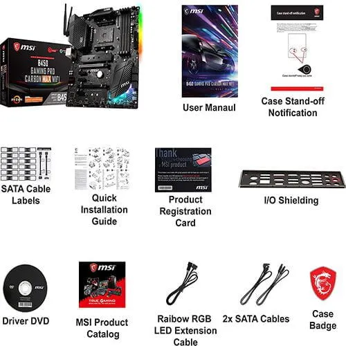 MSI B450 Gaming PRO Carbon MAX WiFi Performance Gaming AMD Ryzen 1st, 2nd, and 3rd Gen AM4 M.2 USB 3.2 Gen 2 DDR4 HDMI Display Port Wi-Fi ATX Motherboard
