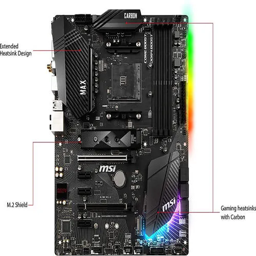 MSI B450 Gaming PRO Carbon MAX WiFi Performance Gaming AMD Ryzen 1st, 2nd, and 3rd Gen AM4 M.2 USB 3.2 Gen 2 DDR4 HDMI Display Port Wi-Fi ATX Motherboard