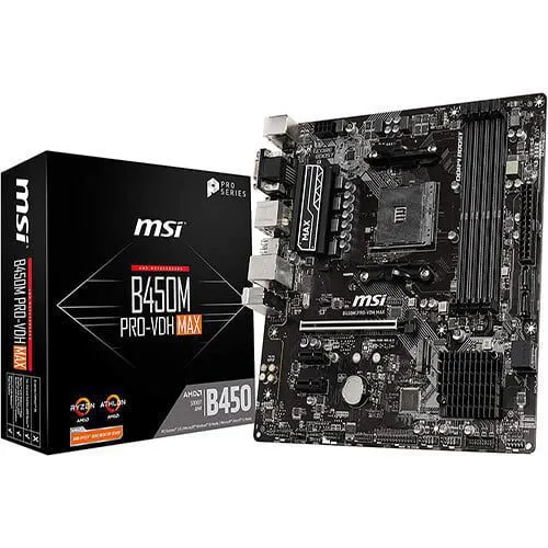 MSI B450M PRO-VDH Max ProSeries AMD Ryzen 2ND and 3rd Gen AM4 M.2 USB 3 DDR4 D-Sub DVI HDMI Micro-ATX Motherboard