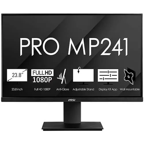 MSI PRO MP241 Professional Flat Monitor 24" 16:9 Full HD (1920x1080), Frequency 60Hz, Response Time 7ms, IPS Panel Glare Free, Connections 1x HDMI and 1x VGA, VESA 75x75mm Standard