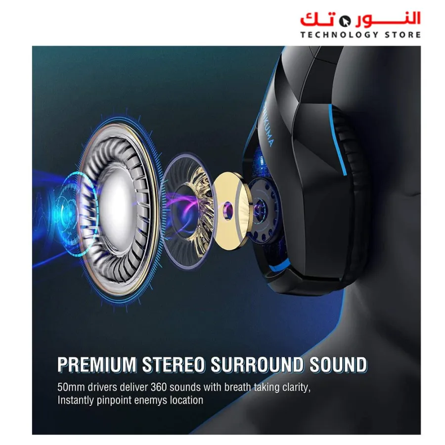Onikuma K1B Gaming Headset - 7.1 Surround Sound - 50MM Drivers - Noise Canceling Mic - PC / PS4-3 / MOBILE/XBOX/LAPTOP