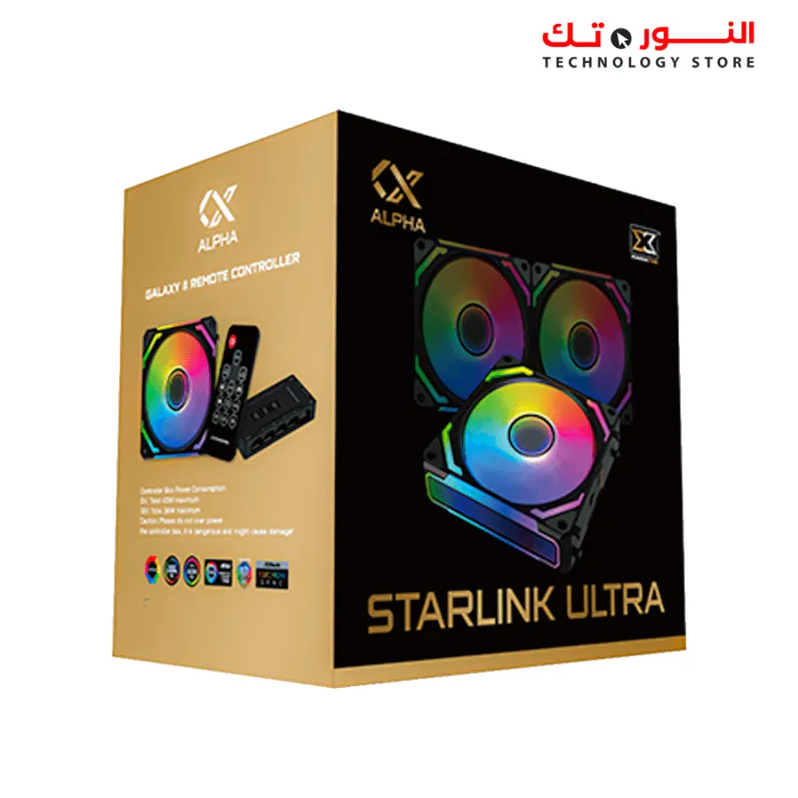 XIGMATEK Starlink Ultra (3PCS Black Easy Clip On & Smart Link Fan,ARGB & PWM Cable,Galaxy II Fan Control Box & Remote,Color Box)