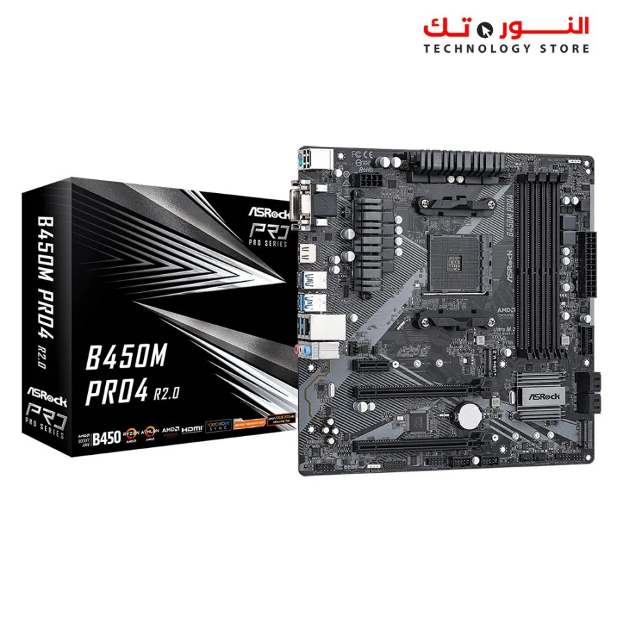 ASRock B450M PRO4 R2.0 AM4 AMD Promontory B450 SATA 6Gb/s Micro ATX AMD Motherboard