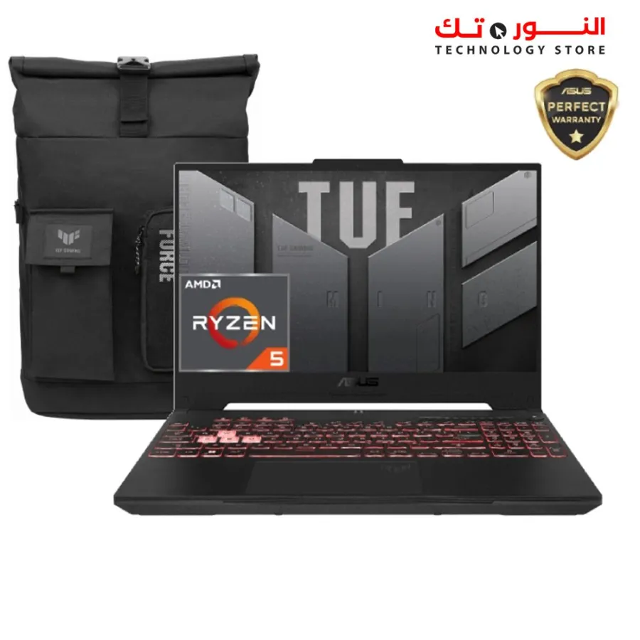 ASUS TUF A15 FA507NU-LP007W Gaming Laptop AMD R5-7535HS 8GB RAM DDR5 – 512GB SSD – RTX 4050 6GB – 15.6 Inch FHD 144Hz 100%SRGB - WIN 11 Gray + Backpack