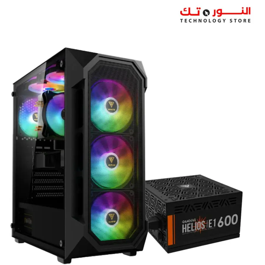 GAMDIAS AURA GC1 ELITE Mesh ARGB Mid-Tower ATX Case + HELIOS E1-600W