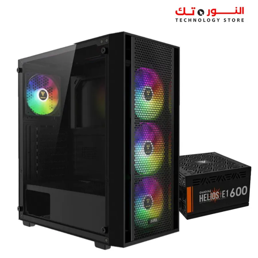 GAMDIAS AURA GC2 Elite ARGB Mid Tower Gaming Case + PSU HELIOS E1-600W