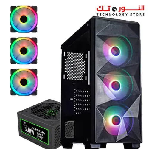 Redragon GC-510 Grindor Side Glass Temp Black + 3 RGB Fans + T-DAGGER TPS201 600W