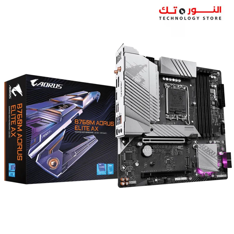 GIGABYTE B760M AORUS Elite AX (LGA 1700/ Intel/ B760/ M-ATX/ DDR5/ Dual M.2/ PCIe 4.0/ USB 3.2 Gen2X2 Type-C/Intel Wi-Fi 6E/ 2.5GbE LAN/Q-Flash Plus/PCIe EZ-Latch/Gaming Motherboard)