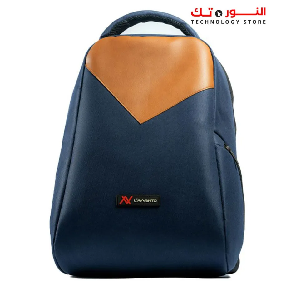 L'AVVENTO -BG806 Laptop Backpag-, Made by High Quality Polyester Foamed Material with L'AVVENTO Zipper Puller fits up to 15.6"- Blue*Brown