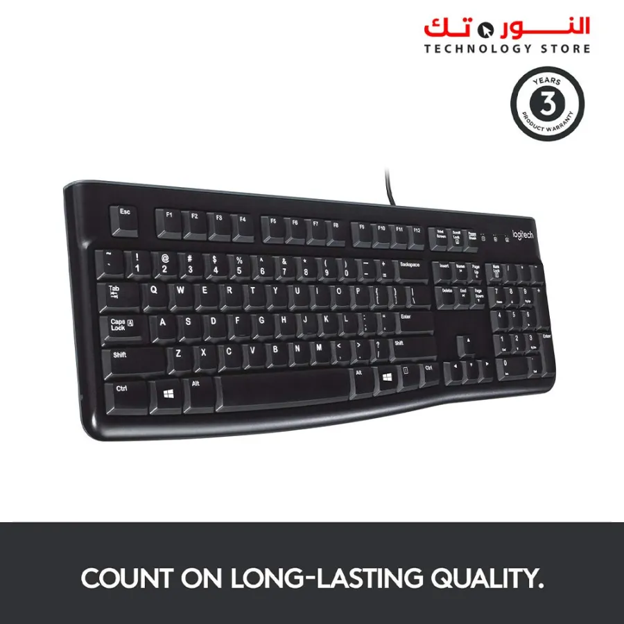 Logitech MK120 Wired Keyboard and Mouse Combo for Windows, Optical Wired Mouse, Full-Size Keyboard, USB Plug-and-Play, Compatible with PC, Laptop - Black