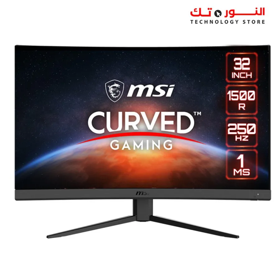 MSI G32C4X, 32" Gaming Monitor, 1920 x 1080 (FHD) Curved Gaming Monitor, 1 ms, 250Hz, FreeSync, 1500R, HDMI, DisplayPort, Tilt Adjustable, Black