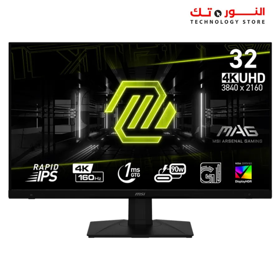 MSI Gaming Monitor, MAG 322UPF 32 inch, 4K UHD, RAPID IPS Panel, 160 Hz, 1 ms (GTG), KVM Switch, Adaptive-Sync, DisplayHDR 400, HDMI 2.1, DP1.4a, USB Type-C Power Supply (Up to 90 W), Vertical