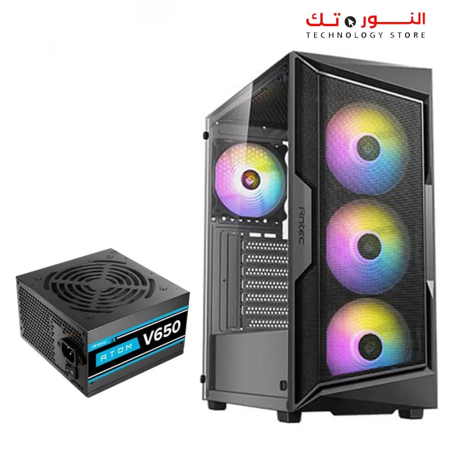 ANTEC AX61 Elite, High-Airflow Mesh Front Panel, 4 x 120mm ARGB Fans Included + PSU ANTEC ATOM V650