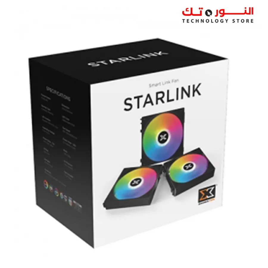 XIGMATEK Starlink Black (3PCS Black Easy Clip On &amp; Smart Link Fan,2PCS ARGB &amp; PWM Cable,Mini ARGB Controller,Color Box)