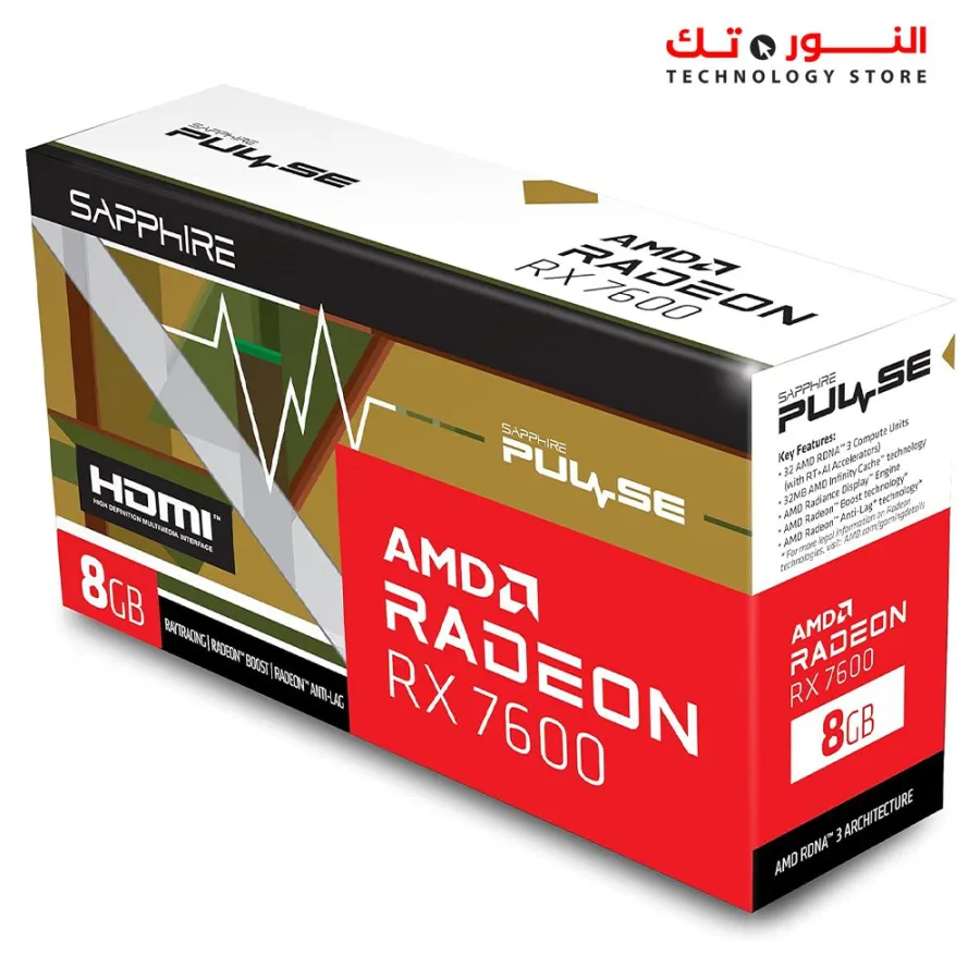Sapphire Pulse AMD Radeon RX 7600 8GB GDDR6 OC , AMD RDNA 3