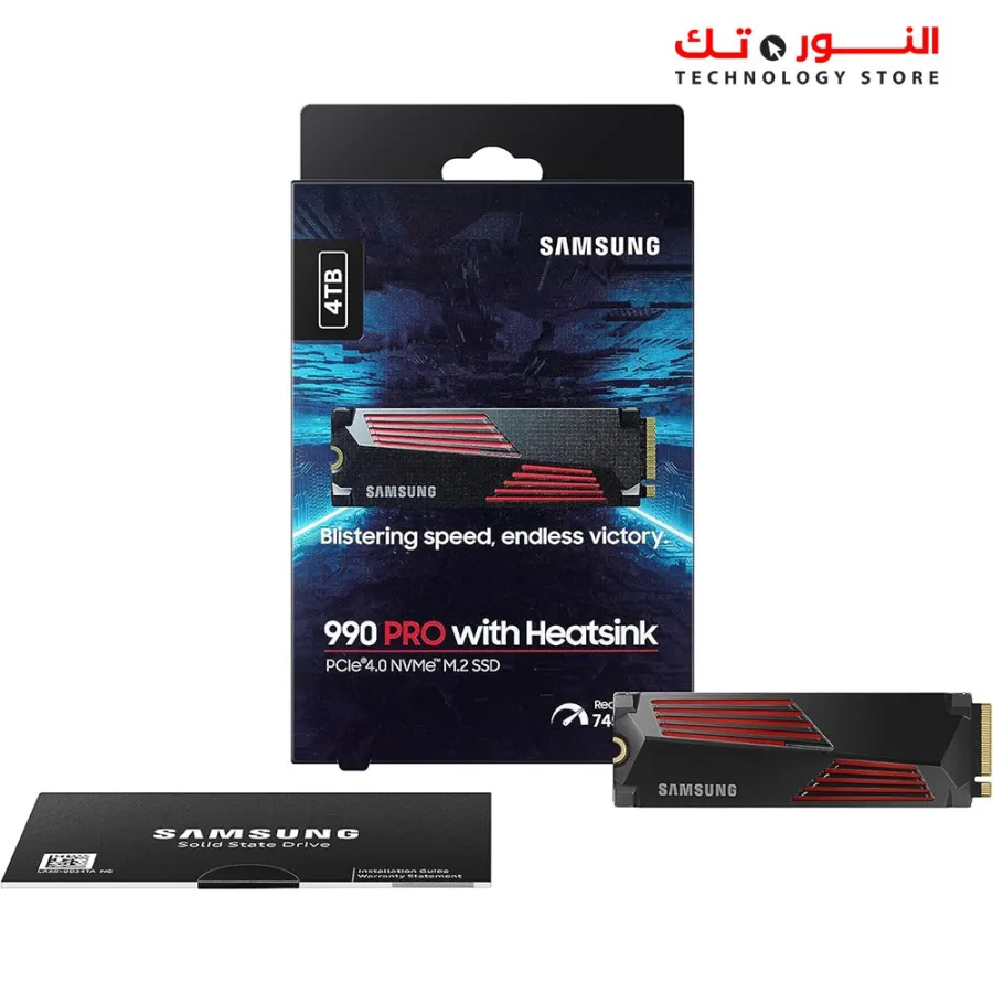 SAMSUNG 990 PRO W/Heatsink SSD NVME 4TB - Up to 7,450 MB/s - PCIe Gen4 - Hard Drive