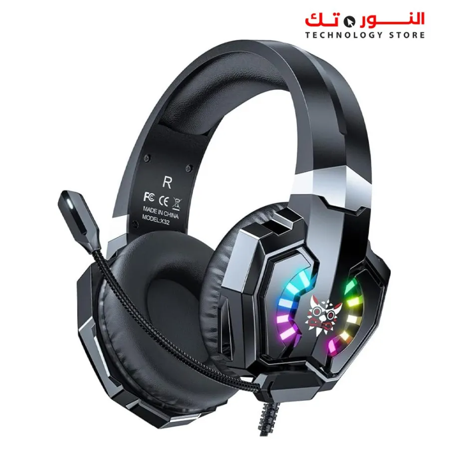 ONIKUMA X32 Wearable Wired Gaming Headset with Flexible Mic LED Lights, Dynamic RGB Lighting Effect
