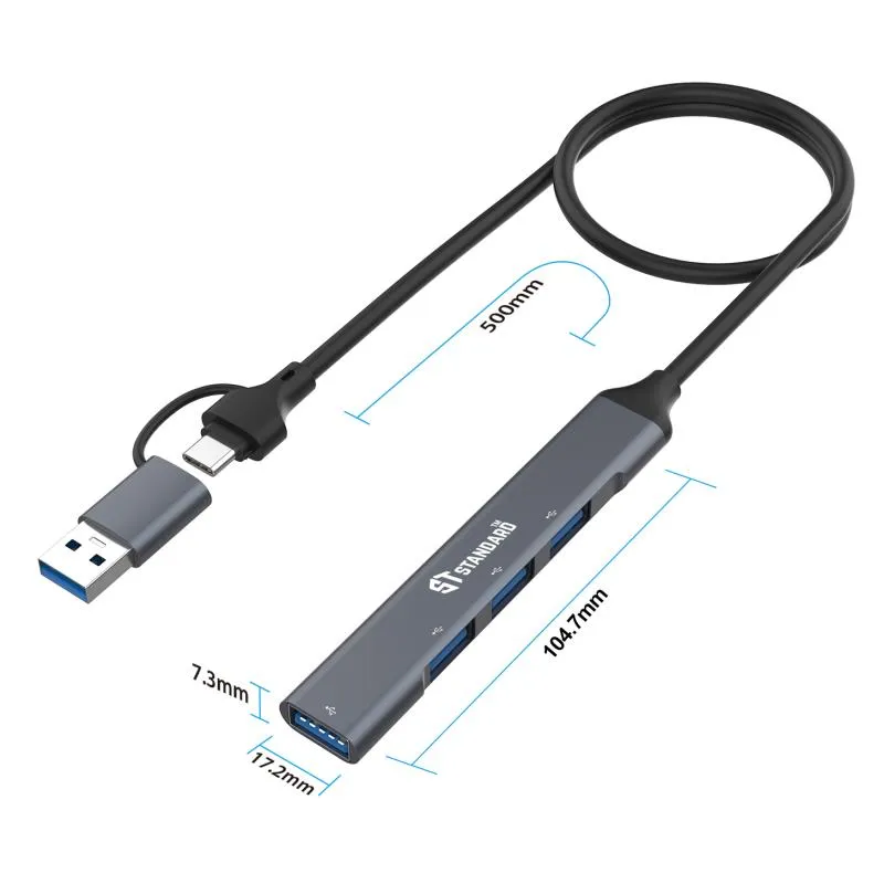 STANDARD 9701 HUB USB-C UCA Adapter Cable USB-C To USB 3.0 With Four Ports HUB And High Speed For Multi Devices 0.5M