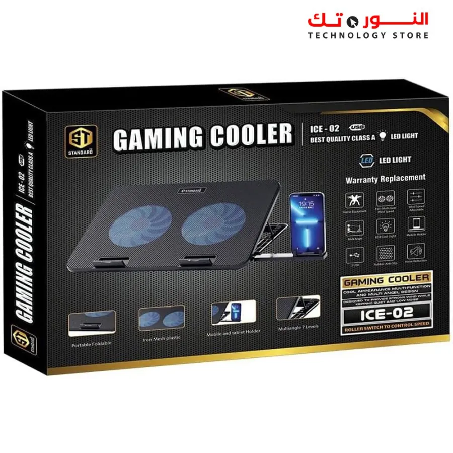 STANDARD Gaming cooler Ice-02 usb - Best quality class A- led ligh- Mobile Holder-BLACK