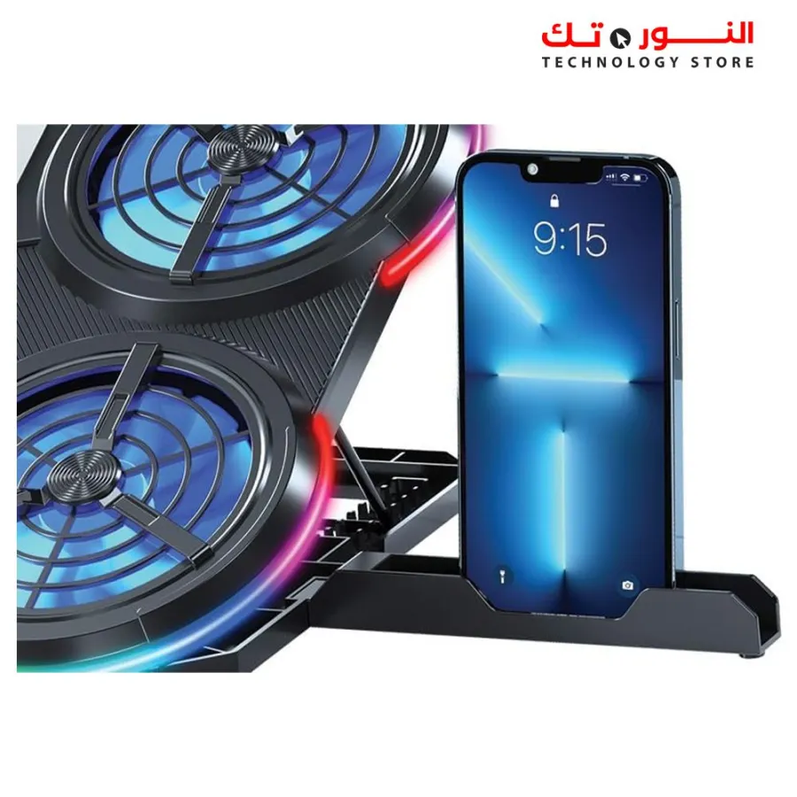 Standard ICE-08 Cooling Pad Gaming Laptop Stand With Mobile Holder – 6x Blue LED Fans Multi Speed – LCD Screen – RGB Side Lights – 2 x USB -12 UP to 17 Inch | Black