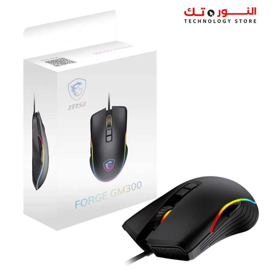 MSI Forge GM300 Lightweight Gaming USB RGB Adjustable up to 7200 DPI Desktop Laptop Gaming Mouse,Black