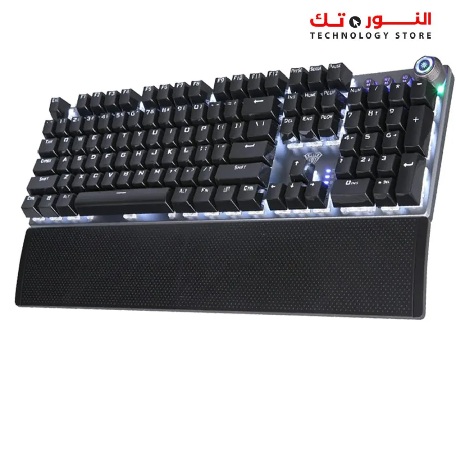 AULA F2088 Mechanical Gaming Keyboard, with Media Control Knob, Removable Wrist Rest, White LED Backlight, 104-Keys Anti-Ghosting Wired PC Gaming Keyboards