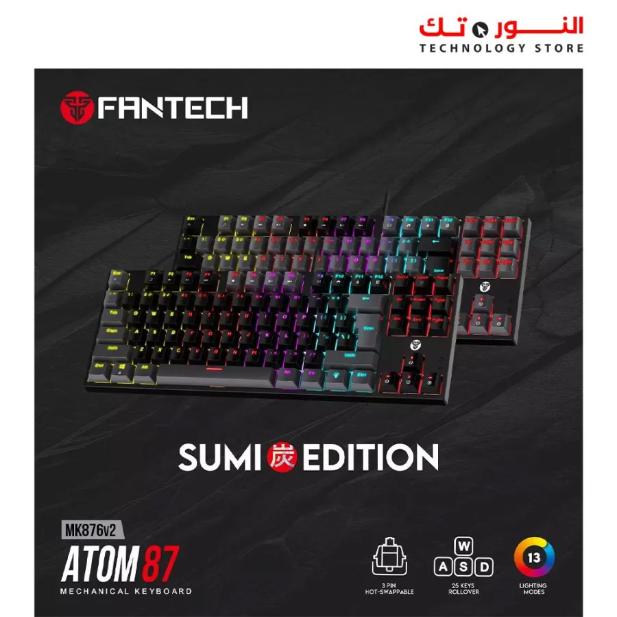 FANTECH MK876V2 ATOM87 RGB MECHANICAL KEYBOARD SUMI EDITION - BLACK