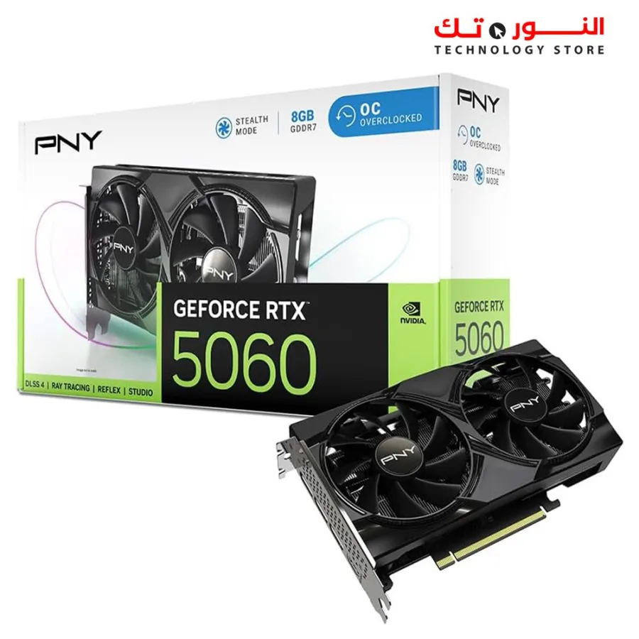 PNY NVIDIA GeForce RTX™ 5060 8GB GDDR7 Overclocked Dual Fan Graphics Card DLSS 4, PCIe® 5.0