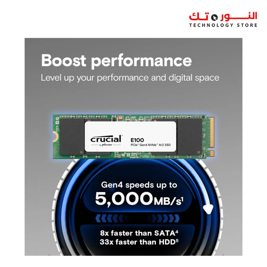 Crucial E100 SSD 480GB M.2 NVMe PCIe Gen4 Up to 4,700MB/s