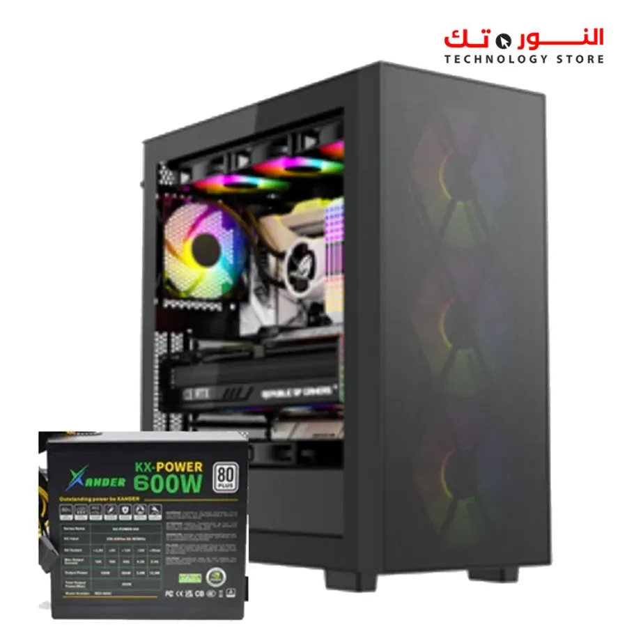 Xander CASE Hulk 4 ARGB Fans & ARGB Mesh Mid Tower Gaming Case + PSU 600W 80+ - Black