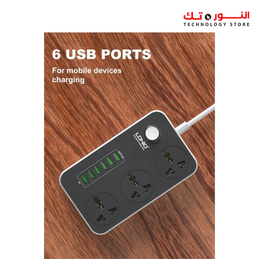 LDNIO SC3604 Power Strip 6 USB Ports With 3 AC Sockets