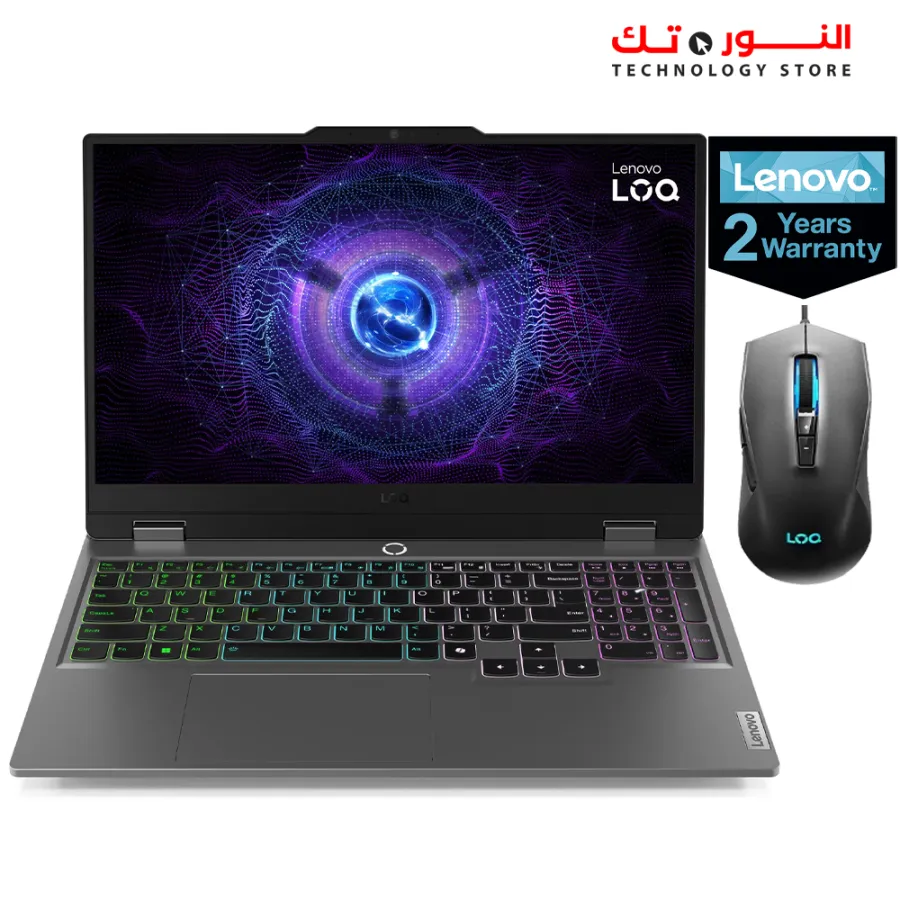 LENOVO LOQ 15IRX9 Intel Core™ i5-13450HX - 16GB DDR5 - 512GB SSD - NVIDIA GeForce RTX™ 3050 6GB GDDR6 - 15.6INCH FHD IPS 100% sRGB 144Hz G-SYNC® - 2 Year Warranty - GAMING MOUSE - KEYBOARD White Backlit Arabic