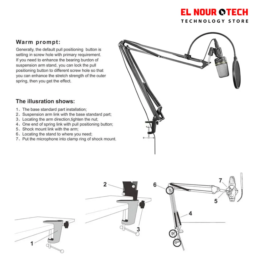 GENERAL Microphone Mount Stand, Durable and Adjustable Black NB-39