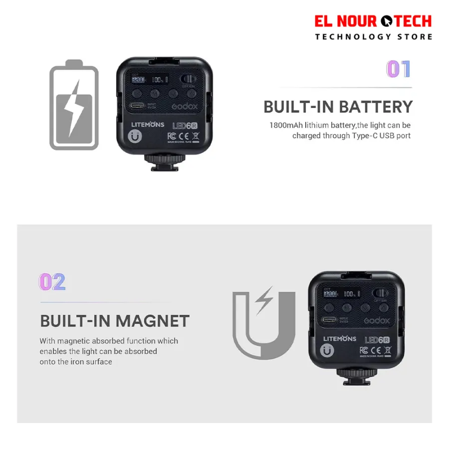 GODOX LITEMONS LED6R RGB Camera Light, 1800mAh Rechargeable Led Video Light