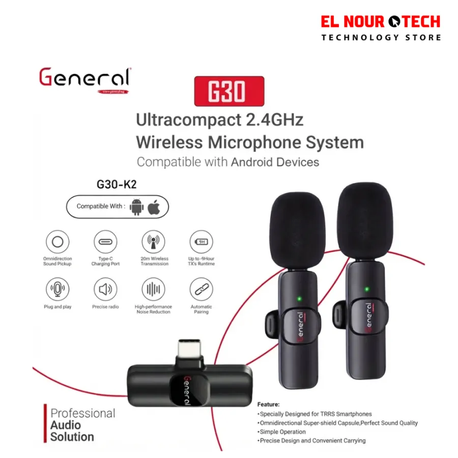 General G30 Type-C 2.4GHz Dual Channel Wireless Microphone System
