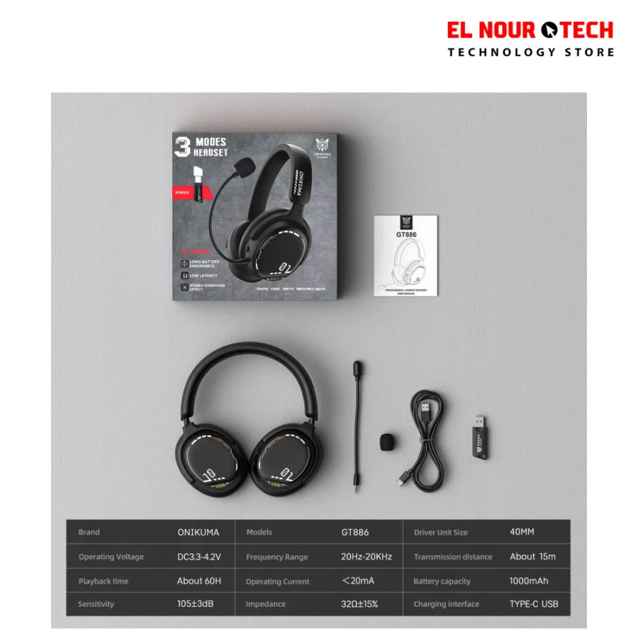 ONIKUMA GT886 3-Mode Wireless EECHARGEABLE Gaming Headset