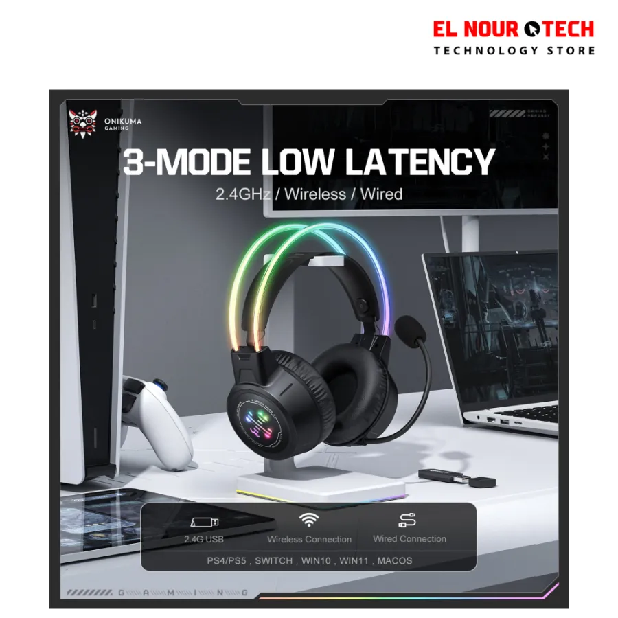 ONIKUMA GT889 RGB 3-Mode Wireless with Lighting Gaming Headset