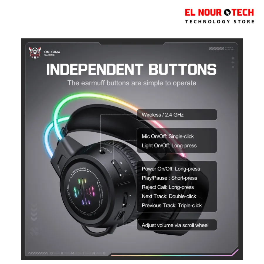 ONIKUMA GT889 RGB 3-Mode Wireless with Lighting Gaming Headset