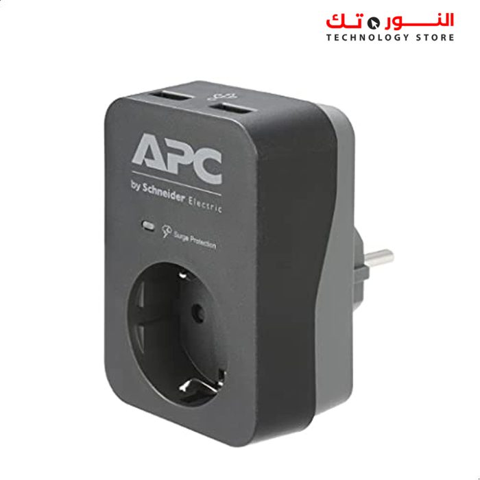 APC PME1WU2B-GR Essential SurgeArrest Charger with 1 Outlet and 2 USB Ports, 230 Volt - Black