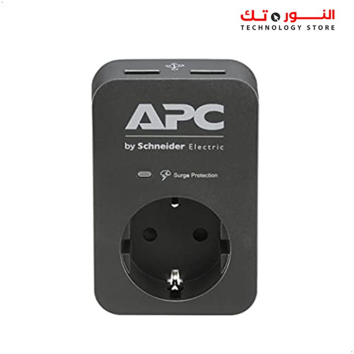 APC PME1WU2B-GR Essential SurgeArrest Charger with 1 Outlet and 2 USB Ports, 230 Volt - Black