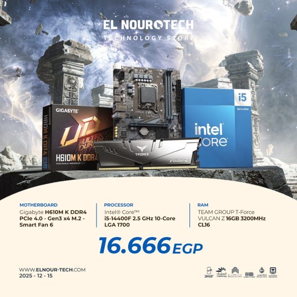BUNDLE Intel Core i5-14400F + Gigabyte H610M K + TEAM GROUP T-Force VULCAN Z 16GB 3200MHz CL16