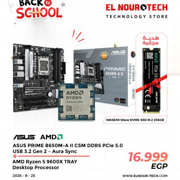 BUNDLE AMD Ryzen 5 9600X TRAY Desktop Processor + ASUS PRIME B650M-A II CSM DDR5 PCIe 5.0 + HIKSEMI Wave NVME SSD M.2 256GB