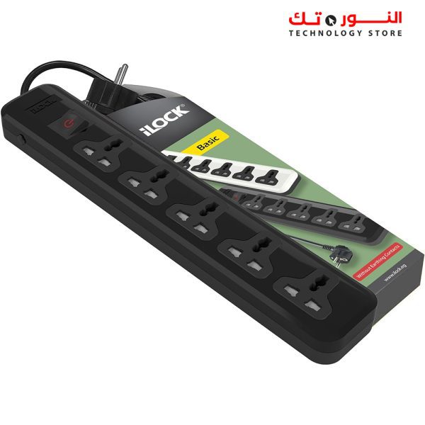 i LOCK power strip 5 universal outlets without earthing - (Basic) (Black)