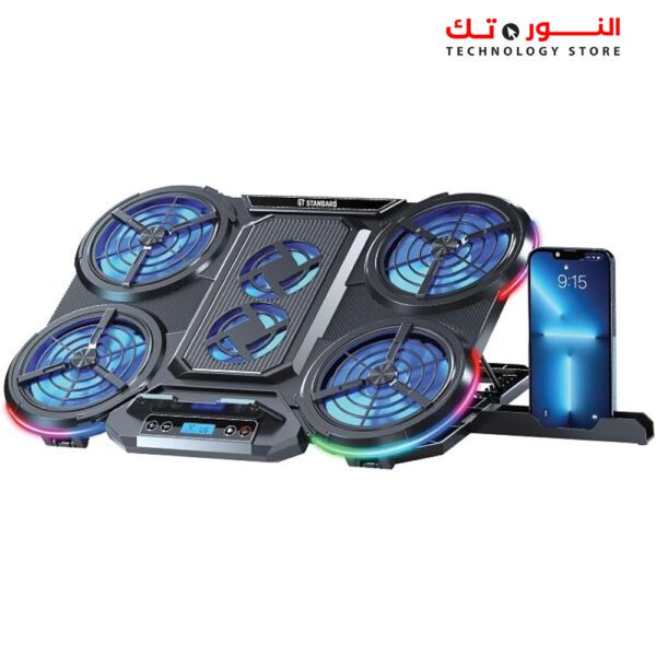 Standard ICE-08 Cooling Pad Gaming Laptop Stand With Mobile Holder – 6x Blue LED Fans Multi Speed – LCD Screen – RGB Side Lights – 2 x USB -12 UP to 17 Inch | Black