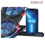 ⁦Standard ICE-08 Cooling Pad Gaming Laptop Stand With Mobile Holder – 6x Blue LED Fans Multi Speed – LCD Screen – RGB Side Lights – 2 x USB -12 UP to 17 Inch | Black⁩ - الصورة ⁦2⁩